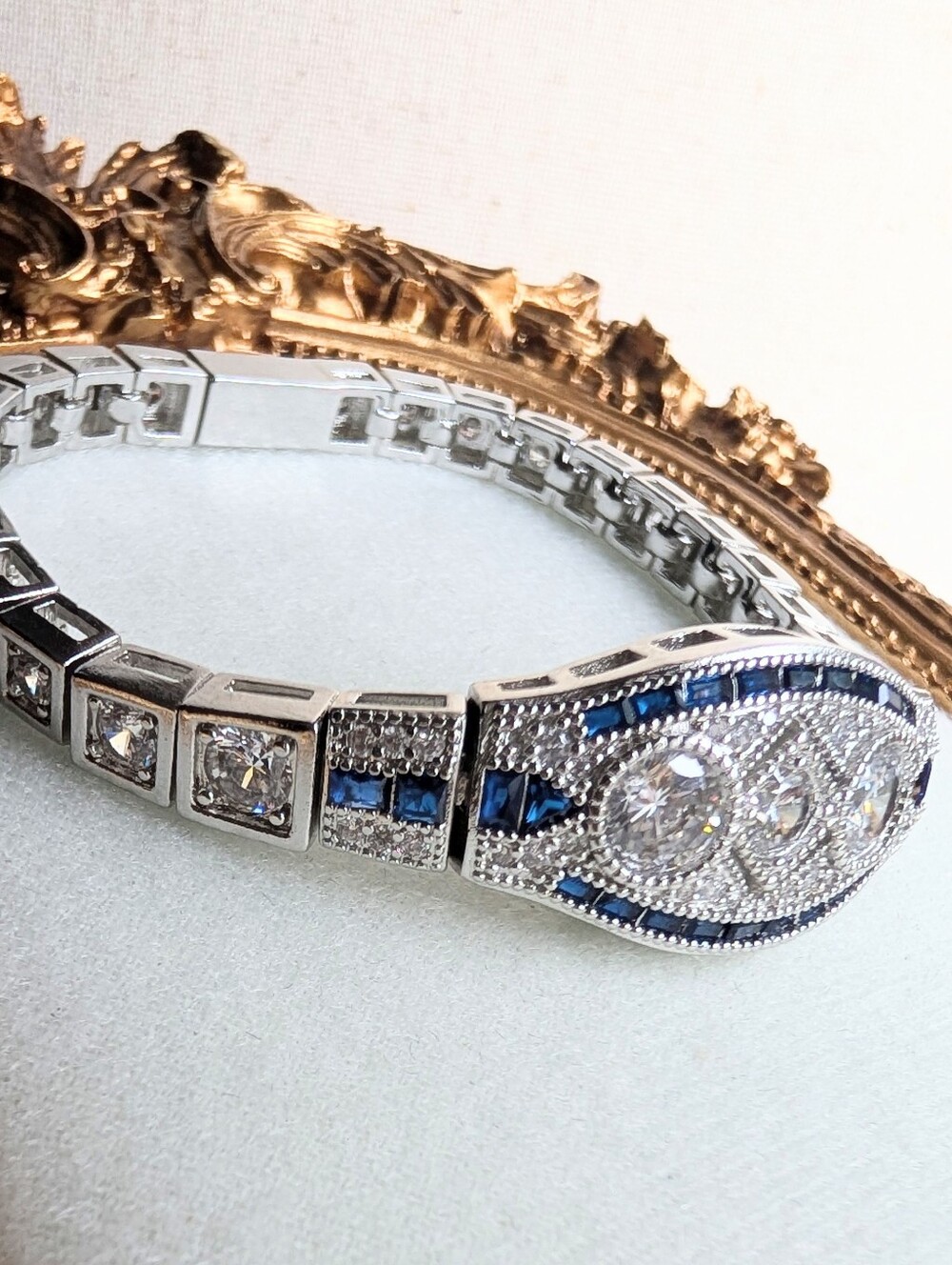 2.1 Carat Moissanite Bracelet Diamond & Sapphire Style Stones Art Deco Style 💎 - Picture 4 of 17